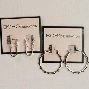 BCBGeneration Hoop Earrings Silvertone Set of 2